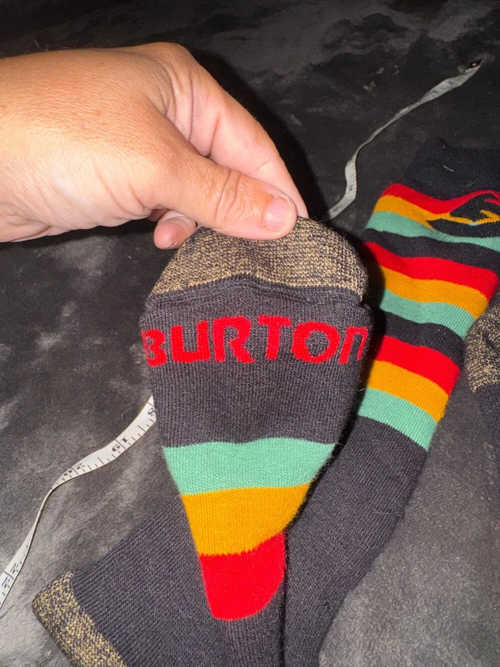 Burton Striped Socks Black Red Yellow Green Reinforced Heel Toe